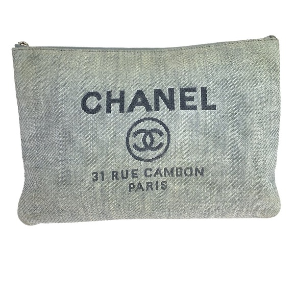 Chanel Chanel Canvas Deauville Coco Mark Clutch Bag 406821 Canvas Clutch Bag - Picture 1 of 10